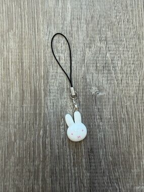 miffy White Bunny Face Phone Charm with Pink Accents